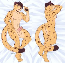 1boy amur_leopard anthro ass balls bed bedroom_eyes body_pillow cole_(cole_rs) daki dakimakura_design dakimakura_pillow dakimakura_pose dakimakura_style digital_media_(artwork) erection felid front_view fur furniture genitals hair hi_res humanoid_genitalia humanoid_penis leopard looking_at_viewer lying male male_only mammal narrowed_eyes nipples nude on_bed pantherine penis pillow rookie_bear scar seductive simple_background smile solo spots spotted_body spotted_fur