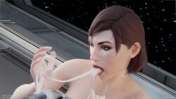 2girls 3d 3d_(artwork) 3d_model asari big_breasts blue_skin cleavage close-up commander_shepard cum cum_drip cum_in_mouth cum_on_face cum_on_hand cum_string cum_swap drool drool_on_breasts drooling femshep freckles green_eyes jane_shepard licking_cum mass_effect meditating meditation nude open_mouth red_hair rotosama samara sleep_molestation sleeping tongue_out