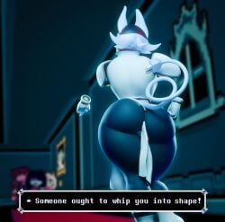 3d 3d_model 5_fingers anthro anus anus_peek armor ass ass_focus big_ass big_butt black_body blue_anus calit00oo cat_ears catgirl clothing_in_ass curvy curvy_female dark_skin darkner dat_ass deltarune deltarune_chapter_2 dialogue_box felid feline female glistening_butt hi_res kris_(deltarune) machine mammal pauldrons presenting presenting_anus raised_leg raised_tail ralsei rear_view robot_anthro robot_girl seductive shiny_butt standing susie_(deltarune) tagme tail tasque_manager tasque_manager_(deltarune) thick_ass thick_thighs undertale_(series) voluptuous voluptuous_female white_clothing wide_hips