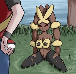 anthro anthrofied basileuskierus breasts female female_focus fur furry kneeling lolapunny lopunny mega_evolution mega_lopunny nintendo pokémon_(species) pokemon pokemon_(species) solo_focus tagme