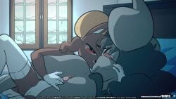 2d 2d_animation 2girls animated arms_around_partner ass baozi_(diives) bed binggan bison black_hair black_hair_female bovid bovid_horn brown_fur brown_hair brown_hair_female canine closed_eyes dialogue diives dog_girl double_dildo duo duo_female duo_focus english_dialogue english_subtitles english_text english_voice_acting female female_focus female_only fingering fingering_partner fingering_pussy furry furry_female furry_only grey_fur kissing lesbian_kiss longer_than_30_seconds longer_than_one_minute loop looping_animation non-human shorter_than_two_minutes subtitled tagme thighhighs video voice_acted xingyun xingzuo_temple yuri