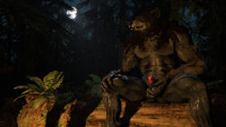 16:9 3d_(artwork) 4k absurd_res animal_genitalia animal_penis anthro anus ass ball_fondling balls campfire canid canine canine_penis crinos digital_media_(artwork) duo erection fangs fondling forest genitals hand_on_knee hand_on_leg hi_res human humanoid_genitalia humanoid_penis kracker light log looking_aside male male/male mammal moon moonlight night nude outside penis plant retracted_foreskin sheath sitting smile solo_focus source_filmmaker spread_legs spreading tree urethra were werecanid werecanine werewolf widescreen wood