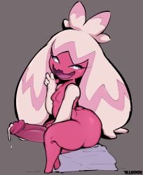 absurd_res ass balls big_balls big_butt big_penis bodily_fluids bottom_heavy breasts cum cum_drip dripping erection female futanari generation_9_pokemon genital_fluids genitals gesture gynomorph hand_gesture hand_on_penis hi_res huge_cock humanoid intersex jeteggs looking_at_viewer nintendo nude open_mouth penis pink_body pokemon pokemon_(species) rock shortstack shortstack_female sitting small_breasts smile solo thick_thighs tinkaton v_sign vein veiny_penis wide_hipped_gynomorph wide_hipped_humanoid wide_hips