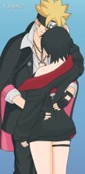 1boy 1girls back_view boruto:_naruto_next_generations boruto:_two_blue_vortex clothed clothed_female clothed_male imminent_sex kiss kissing naruto onyxycl sarada_uchiha teenager_on_teenager uzumaki_boruto