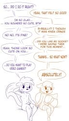 absurd_res after_anal after_sex anthro awkward duo femboy flaccid foreskin gay gay_male genitals hi_res ian_(lechugansfw) lechugansfw male male/male mammal matt_(lechugansfw) mephitid penis pillow rodent sciurid skunk speech_bubble squirrel tree_squirrel unretracted_foreskin wholesome yaoi