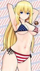 1girls 3d american_flag_bikini armpits arms_behind_head big_breasts bikini blonde_hair blue_eyes busty cleavage confident female female_only flag_bikini hi_res large_breasts legs long_hair looking_at_viewer neptunia_(series) pose posing seductive seductive_smile sensual sexy sexy_armpits sexy_pose sideboob smile solo thighs toned vert voluptuous