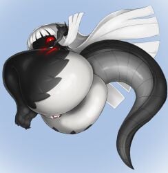 1girls aft anal_access anal_only anal_only_maebari anus_peek ass_focus big_ass darkafterdark dragon_girl female horn horns humanoid looking_at_viewer maebari red_eyes scales scalie shortstack tail white_hair