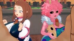 2boys 2girls 3d animated big_breasts black_eyes boku_no_hero_academia breasts brown_eyes brown_hair cum cum_on_face cumshot dick female hero_outfit_(mha) koikatsu lazymelon male mina_ashido multiple_girls multiple_males multiple_penises my_hero_academia ochako_uraraka paizuri penis pink_body pink_hair tagme titjob tittyfuck video