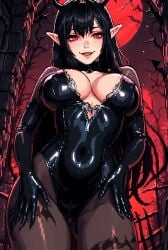 ai_generated bodysuit bustybunz dance elf elf_ears gigantic_breasts goth huge_ass huge_breasts large_breasts latex leather red_eyes seductive succubus tagme thick thick_thighs vampire vampire_girl video