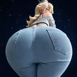 3d ai_generated ass_closeup ass_focus big_ass big_butt blonde_hair blue_eyes bra_strap crown denim_jeans female from_below grey_sweater huge_ass imminent_facesitting jeans light_jeans looking_down_at_viewer mario_(series) nintendo pixelator42 princess_rosalina realistic_textures seraphim_ai solo super_mario_galaxy tight_jeans