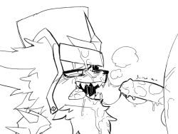 after_sex anthro balls biped blush bodily_fluids clothing cum cum_in_mouth cum_inside duo ears_back erection genital_fluids genitals glans hair headgear headwear humanoid_genitalia humanoid_penis kled_(lol) league_of_legends licking licking_lips male penis pivoted_ears pwslz riot_games sharp_teeth side_view simple_background teeth tencent tongue tongue_out topwear white_background yordle
