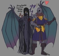 absurd_res armor claws demon duo female genitals glowing glowing_eyes heart hi_res humanoid male medicinal_succ meme menacing_(meme) pathfinder pussy scale_knight_(medicinalsucc) sharp_teeth stringy_demodand teeth wings