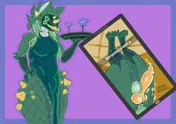 absurd_res anthro balls bodily_fluids clothing crystal cum dress electronics fishnet_clothing fur genital_fluids genital_focus genitals glass hand_on_hip hi_res knot knotted_penis leaking leaking_cum machine male male_only outline parazyte666 penis penis_focus phone phone_screen pose protogen shaded smile smirk solo standing tray