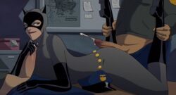 1girls 2boys arms batman:_the_animated_series batman_(series) catwoman catwoman_(dcau) clothed_sex cum cum_on_body cum_on_clothes cum_on_hand cumshot dc_comics dcau fat_man female from_behind from_behind_position green_eyes handjob hands leg_grab legs lips lipstick looking_back male mask masked penis penis_grab smile unseen_male_face xeroshadows