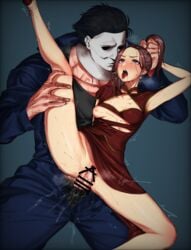 1girls artist_request big_penis blush breasts brown_hair censored chinese_clothes clothed_sex clothing crossover dbd dead_by_daylight defeated dress female feng_min grabbing_hair hairless_pussy halloween halloween_(series) leg_up legs_apart legs_spread long_hair male michael_myers nipples open_mouth penetration penis pussy pussy_juice rape red_dress sex shaved_pussy spread_legs tight_fit tight_pussy vagina vaginal_penetration wet_pussy