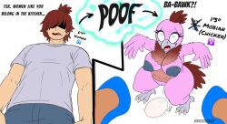 avian bird bodily_fluids chicken egg egg_laying female galliform gender_transformation hi_res high-angle_view human humanoid macro mammal myicrolewdz nipples phasianid rule_63 shortstack shortstack_female shrinking size_difference size_play size_transformation species_transformation sweat transformation xxbluespinxx