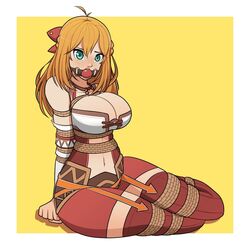 ball_gag belly_button big_breasts blonde_hair bondage bound bound_arms bound_legs bound_wrists cleavage clothing collar daniel_abberton female female_only femsub fiora_(xenoblade) fully_clothed gag gagged long_hair looking_at_viewer nintendo pencil_skirt rope rope_bondage solo solo_female submissive thick_thighs thighhighs tied_up xenoblade_(series) xenoblade_chronicles