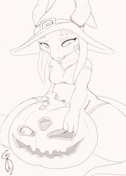 absurd_res anthro belly big_penis breasts bungie clothed clothing destiny_(game) destiny_2 floppy_ears food foreskin forked_tongue fruit fucking_pumpkin futanari genitals gynomorph half-closed_eyes halloween halloween_costume halloween_decoration hat headgear headwear hi_res holidays intersex jack-o'-lantern kobold legwear lizard narrimander_(artist) narrowed_eyes navel partially_clothed penetration penis plant pumpkin reptile scalie slightly_chubby solo stockings tongue wishbone_(character) witch_hat