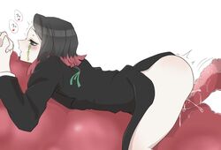 ass_up bottomless demon_slayer enmu femboy gebet kimetsu_no_yaiba laying_on_stomach male_focus male_only solo_male tentacle_monster thick_thighs topwear trembling white_background wide_hips