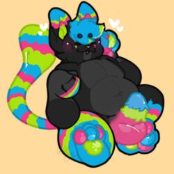 1:1 anthro belly big_belly blush domestic_cat erection felid feline felis fur genitals hair heart littlemitts male mammal nude pawpads paws penis simple_background slightly_chubby solo