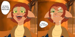 2:1 anthro bite biting_lip bodily_fluids captain_amelia colored comic cum cum_on_face disney domestic_cat english_text felid feline felis female genital_fluids horsecat mammal markings mole_(marking) sharp_teeth smile solo teeth text treasure_planet