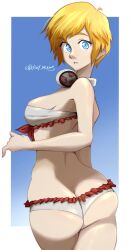 1girl 1girls aegis_(persona) aigis_(persona) ass ass_cleavage blonde_hair blue_eyes breasts butt_crack female female_only haysey_draws humanized megami_tensei persona persona_3 short_hair solo solo_female swimsuit