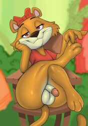 absurd_res accessory anthro balls bottomless clothed clothing crossed_legs diacordst felid fur furry furry_only genitals girly hair_accessory hair_ribbon hairbow hanna-barbera hi_res male male_only mammal penis ribbons solo tail