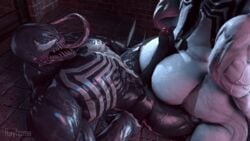 2021 3d animated anti-venom ass balls big_butt black_body bouncing_balls bouncing_butt digital_media_(artwork) duo erection genitals gif hot_dogging humanoid humanoid_on_humanoid long_tongue male male/male male_only marvel not_furry penile rayhuma sharp_teeth short_playtime smooth_skin symbiote teeth tongue venom venom_(marvel) white_body white_eyes