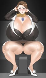 1girls alternate_body_type alternate_breast_size bakunyuu capcom cleavage clothed female female_only gyakuten_saiban high_heels hyper_breasts magatama mature_female mia_fey nata_(kimeeee) nipple_bulge panties puffy_nipples solo tongue tongue_out upskirt voluptuous