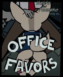 aggressive_retsuko anthro anthro_on_anthro ass big-fig canid canine clothed clothing comic cover cover_art cover_page detailed_background duo fellatio female fennec fenneko fox genitals haida hi_res hyaenid male male/female mammal office office_lady oral panties pants_down partially_clothed penile pussy sanrio sex smooth_fur text underwear