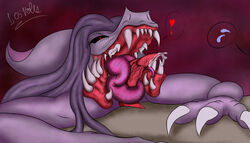 109volts big_ears bodily_fluids claws duo female genital_danger_play genital_fluids heart long_tongue male male/female monster oral precum risky_sex sex snarling split_jaw teeth teeth_showing teratophilia tongue tongue_out tonguejob