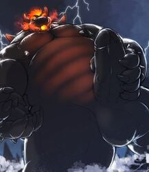 2021 anthro balls belly big_balls big_muscles big_penis bowser bowser's_fury bracelet breath_powers claws cloud elemental_manipulation erection eyebrows fire fire_breathing fire_manipulation fury_bowser genitals hair hi_res horn huge_balls huge_cock huge_muscles humanoid_genitalia humanoid_penis hyenaface jewelry koopa lightening low-angle_view macro male male_only mario_(series) musclegut muscular muscular_anthro muscular_male nintendo nipples nude outside pecs penis penis_grab presenting presenting_penis scalie shell solo spiked_bracelet spiked_shell spikes spikes_(anatomy) standing storm super_mario_3d_world thick_penis thick_thighs video_games water