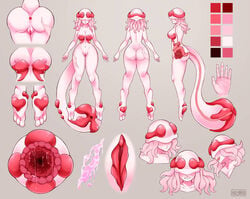 ambiguous_fluids close-up cybele_(milia_wars) cycylly_(estal_oreco) expressions female genitals hiyirii humanoid membrane_(anatomy) model_sheet pussy scar solo tail_anus tail_genitals tail_pussy tentacle unusual_anatomy unusual_tail