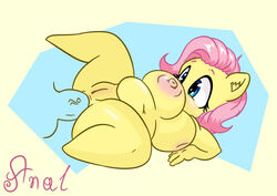 anal anal_sex anthro anus big_breasts breasts equid equine female female_penetrated fluttershy_(mlp) friendship_is_magic fur genitals hair male male/female male_penetrating male_penetrating_female mammal my_little_pony penetration penile penile_penetration penis penis_in_ass pink_hair pussy snus-kun straight_hair thick_thighs yellow_body yellow_fur