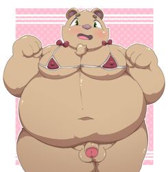 2021 anthro balls belly blush brown_body flaccid genitals hi_res humanoid_genitalia humanoid_penis inigo_(kusosensei) kemono kusosensei male mammal moobs obese obese_male overweight overweight_male penis solo ursid