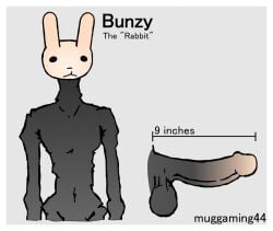 border bunzy_(muggaming44) cleft_lip erection genitals grey_body grey_skin humanoid lagomorph leporid male mammal monster muggaming44 penis rabbit simple_background smooth_skin solo standing tall white_border white_flesh