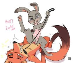 anthro blush bodily_fluids bow_tie buckteeth canid canine cheek_tuft chest_tuft clothed clothing collar cum dipstick_tail disney duo electricity facial_tuft female fluffy fluffy_tail fox fur genital_fluids genitals green_eyes grey_body grey_fur judy_hopps knot lagomorph leash leash_pull leporid looking_pleasured lying male male/female mammal markings motion_lines nick_wilde orange_body orange_fur partially_clothed pawpads penetration pink_clothing polka_dots purple_eyes rabbit red_body red_fur riding shock_collar smile spec_almond tail tail_markings teeth tuft twitching vulva zootopia