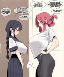 1girls 2girls black_hair blush braid braided_hair cheating cheating_female cheating_girlfriend closed_eyes eyes_half_open female futa_milf futa_mommy futa_with_female futanari half-closed_eyes large_breasts long_hair massive_breasts mature mature_female mature_futa mature_woman milf milf_futa mother motherly_cuckold penis_awe red_hair sailor_uniform school_girl school_uniform schoolgirl schoolgirl_uniform smile smiling smirk smirking smirking_dom teenage_female teenage_girl teenager text xipa young young_female younger_female
