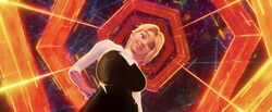accurate_art_style asymmetrical_hair breasts edit feversfm gwen_stacy huge_breasts looking_at_viewer marvel shaved_side spider-gwen spider-man:_across_the_spider-verse spider-man_(series)