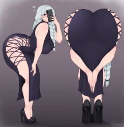 1girls 2koma ass ass_bigger_than_head ass_focus ass_up big_ass big_breasts big_butt big_thighs braid braided_hair dress female female_focus female_only heels heels_fetish heels_focus jujutsu_kaisen light-skinned_female light_skin long_hair makeup mei_mei_(jujutsu_kaisen) nail_polish nails nails_painted phone praise_da_booty_(meme) solo solo_female solo_focus thick thick_ass thick_butt thick_hips thick_legs thick_thighs vo1ette white_hair