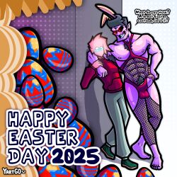 2025 2boys 2d 2d_(artwork) 5_toes abs armpit_hair artist_name balls balls_outline bara barefoot blush body_hair bunny_ears chest_hair chest_tuft clothing daddy daddy_dearest demon dilf duo easter easter_egg egg eggs english_text erection feet friday_night_funkin gay gay_male glans glistening glistening_body glistening_skin grey_hair hair high_resolution highres hoodie humanoid looking_at_another looking_at_partner male male_nipples male_only mature mature_male mesh_stockings muscles muscular muscular_male navel nipples oc pants pecs penis pubes pubic_hair purple_body purple_skin see-through_clothing shoes six_pack skimpy skimpy_clothes skimpy_outfit smiling standing stubble teeth text toes yaoi yartgo