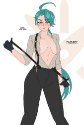 1girls areolae breasts female female_only light-skinned_female light_skin long_hair medium_breasts nipples pokemon rika_(pokemon) spicyramen_(ramieramen1) undressing