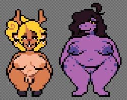 2026 2d 2girls accurate_art_style anthro antlers big_breasts big_nipples black_hair blonde_hair breasts deer deltarune digital_media_(artwork) dinosaur fat fat_ass female hair long_hair mammal micropenis moronicpixels naked naked_female new_world_deer nipples noelle_holiday nude nude_female penis pixel_art pixelated reindeer reptile scalie smile sprite sprite_sheet susie_(deltarune) thick_thighs trans_woman trans_woman_(lore) wide_hips women xenias98