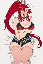 1girls ai ai_generated belt big_breasts bikini_top boots choking crying curvy desperate desperation female female_only hanged hanging imminent_death leather_shorts prussia123 red_hair rope rope_around_neck scarf sexy_body sexy_clothing sexy_female shorts solo solo_focus strangling struggling tengen_toppa_gurren_lagann thick_thighs tounge_out waifu white_background yoko_littner