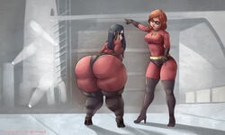 2girls ass black_hair bodysuit breast brown_eyes brown_hair chubby disney elastigirl eye_mask fat female female_focus female_only heel_boots helen_parr hero_suit hips large_ass large_breasts long_hair mother_and_daughter multiple_girls myfetishsituation nervous_smile pixar pointing straight_hair superheroine the_incredibles thick_thighs thighs thunder_thighs violet_parr wide_hips