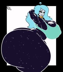 1girls alternate_body_type animated big_ass big_breasts black_body black_eyes blue_hair dark_body dark_skin female_focus female_only galaxy jacky_arts mask massive_ass saline_(sabath_industry) simple_background tagme twerking video voluptuous