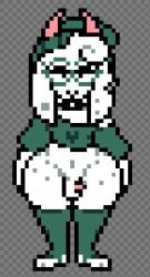 2026 2d 2d_(artwork) accurate_art_style aged_up anthro balls bottomless bovid cap caprine clothed clothing darkner deltarune digital_media_(artwork) glasses goat green_topwear mammal micropenis moronicpixels partially_clothed penis pixel_art pixelated ralsei ralsei_with_white_fur sprite sprite_sheet thighs topwear white_body white_fur xenias98