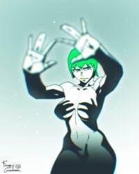 foo_fighters stone_ocean jojo's_bizarre_adventure hands_casting_shadow green_hair turquoise_eyes teal_eyes blue_eyes green_eyes green_lipstick froggygoodman nude nude_female female female_only solo solo_female shadow breasts hips wide_hips nipple_outline