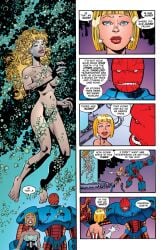 1boy 2girls alien alien_male angel_murphy armor armored_male blonde blonde_hair bowl_cut bubble_censorship bubbles censored clothed clothed_female clothed_female_nude_female comic comic_page curly_hair dialogue image_comics jennifer_murphy mech_suit mister_glum mr_glum naked naked_female nude nude_female nude_female_nude_male official_art red_body savage_dragon short_hair smasher stasis_tank tube