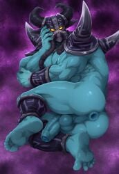 1boy abs ai_generated anal_gape armor balls bara barazoku blue_body blue_skin gape gaping gaping_anus helmet horns humanoid kassadin league_of_legends male male_focus male_only mask muscle muscles muscular muscular_male nipples pecs penis riot_games solo stable_diffusion void yellow_eyes